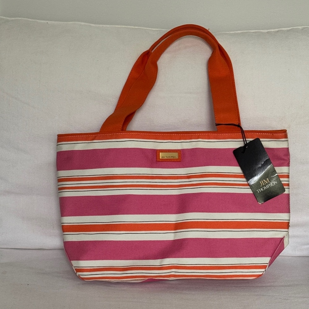 Jim Thompson Pink & Orange Striped Canvas Tote